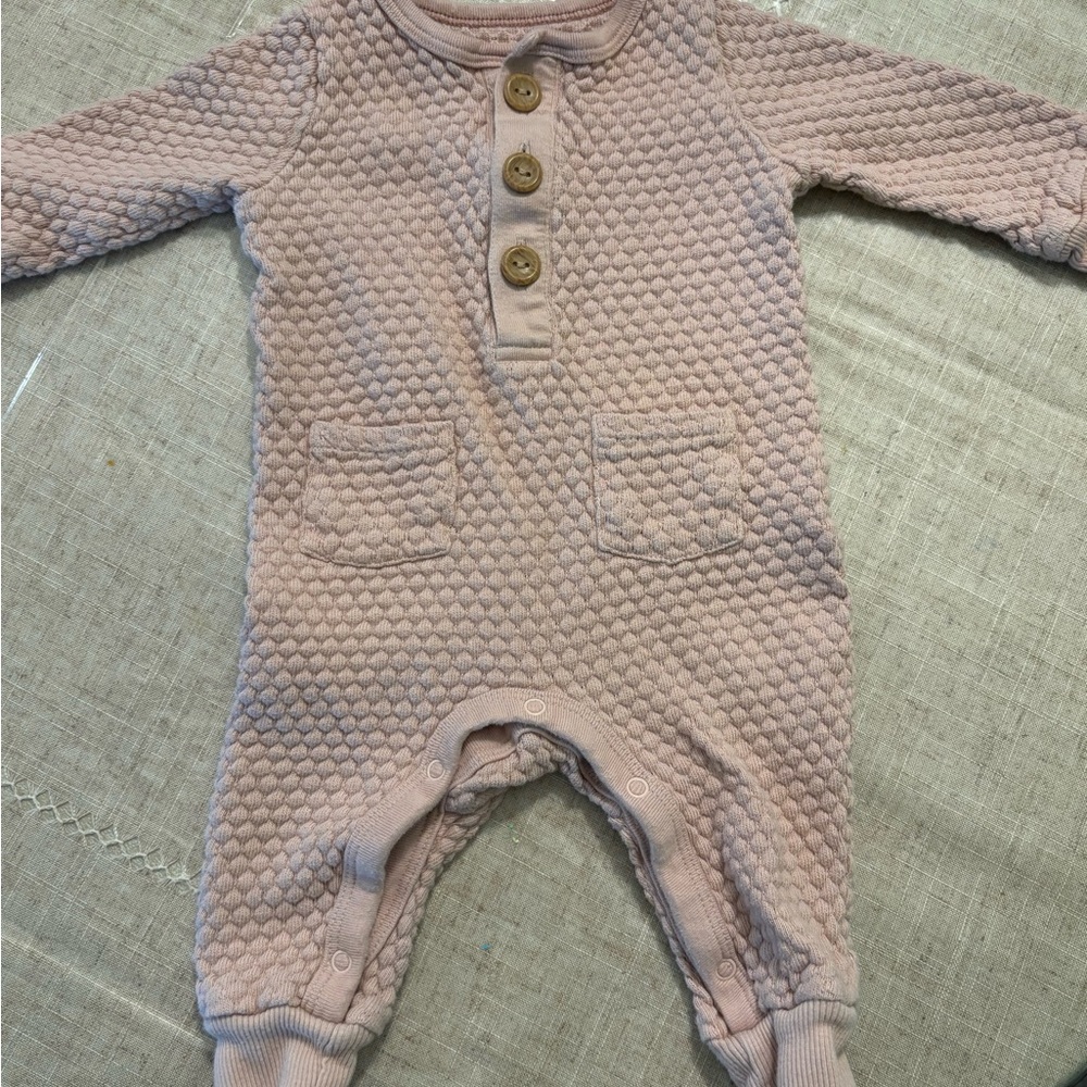 Cloud Island Pink Textured Baby Onesie with Snap Closure 0-3 Months
